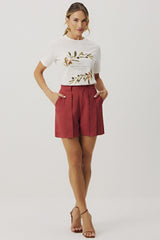 T-Shirt Meia Loka Branca Estampa Floral