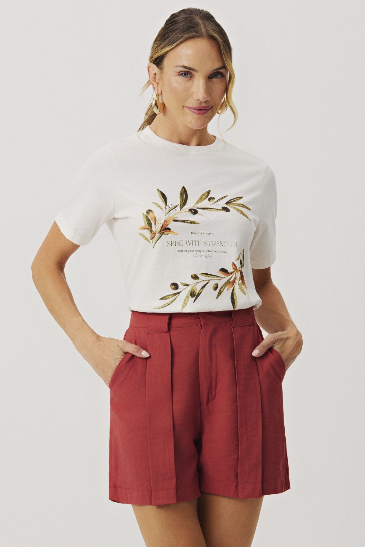 T-Shirt Meia Loka Branca Estampa Floral