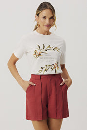 T-Shirt Meia Loka Branca Estampa Floral