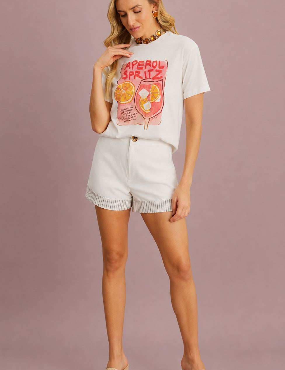 T-Shirt Meia Loka Off White Estampa Aperol Spritz