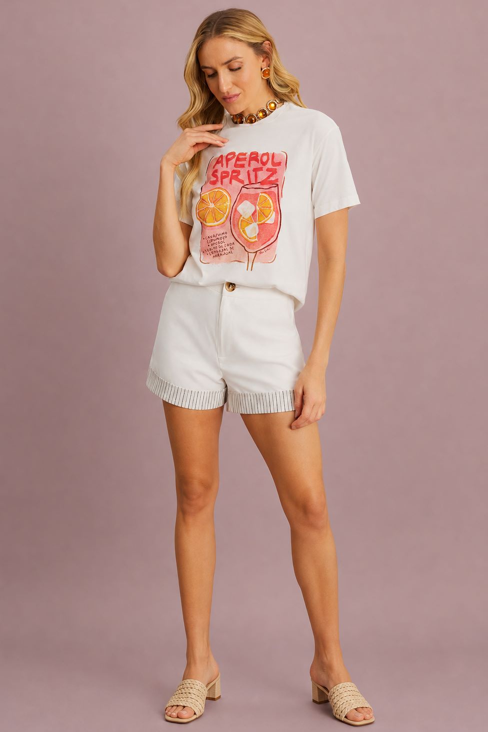 T-Shirt Meia Loka Off White Estampa Aperol Spritz
