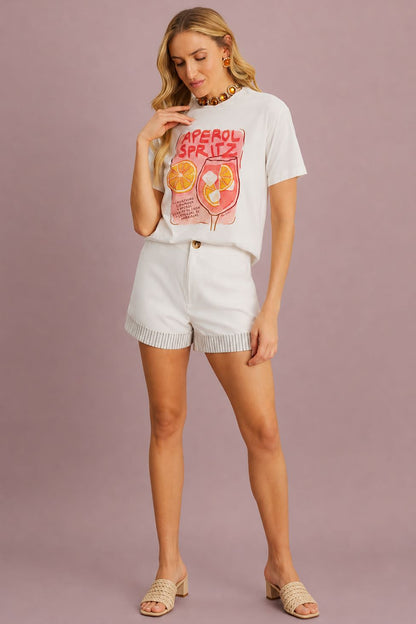 T-Shirt Meia Loka Off White Estampa Aperol Spritz
