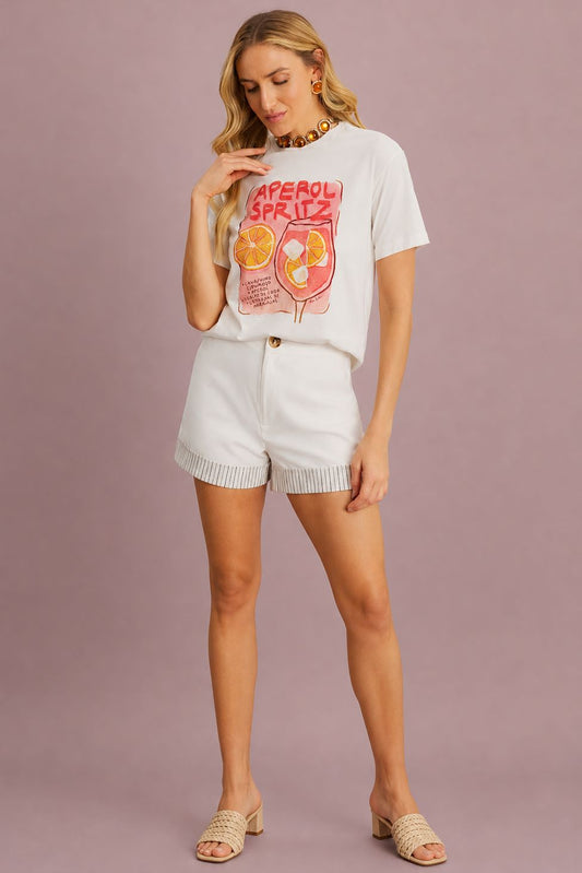 T-Shirt Meia Loka Off White Estampa Aperol Spritz