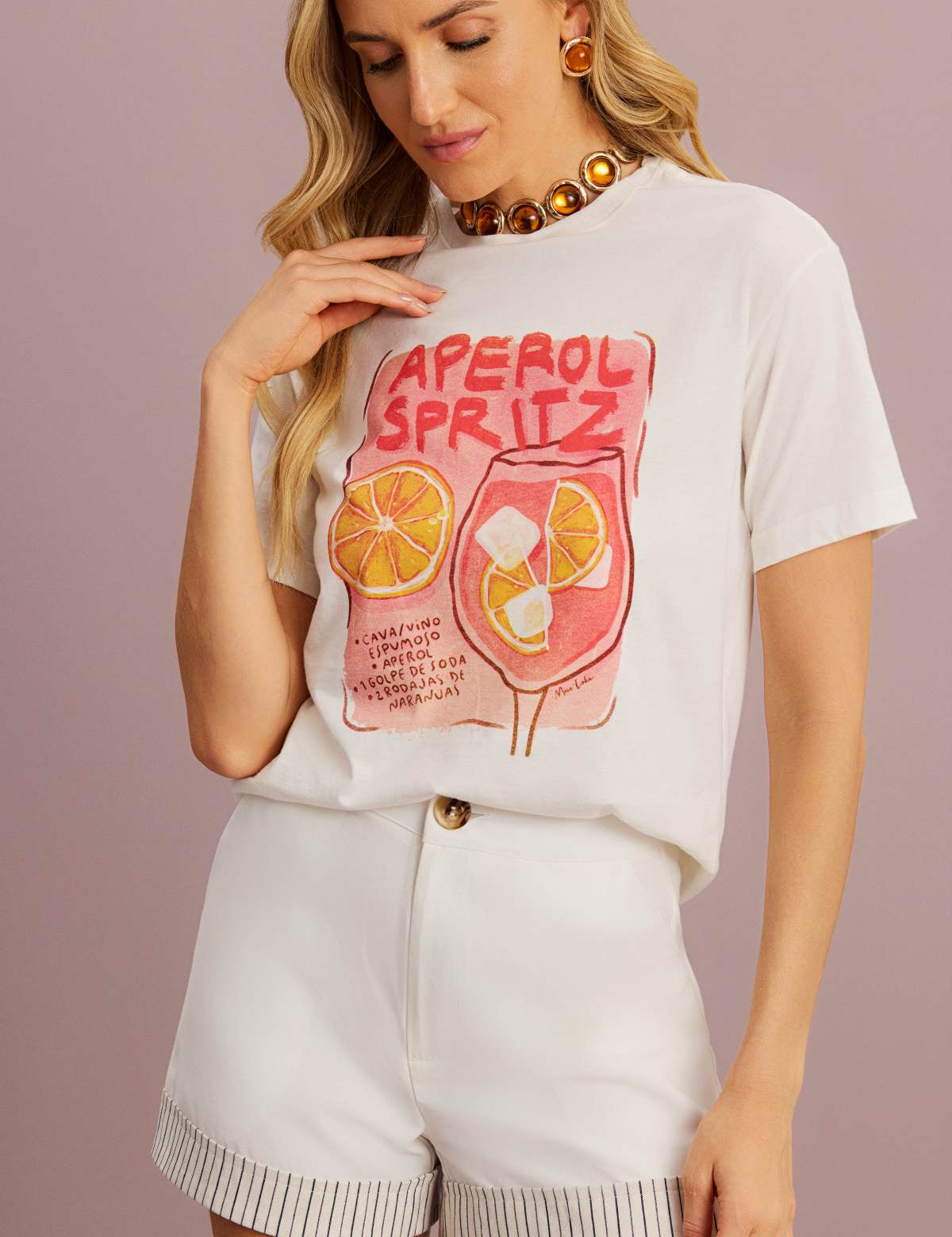 T-Shirt Meia Loka Off White Estampa Aperol Spritz