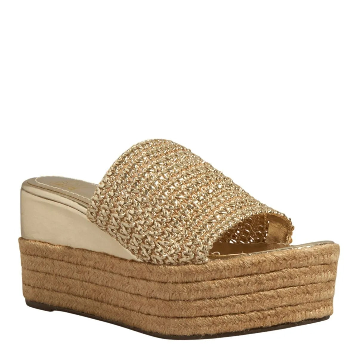 Tamanco Espadrille Dourado Tramado Degalls Salto Plataforma