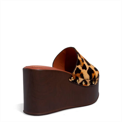 Tamanco Onça Couro Plataforma