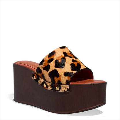 Tamanco Onça Couro Plataforma