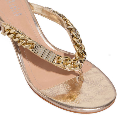 Tamanco Santa Lolla Dourado Corrente Salto Bloco