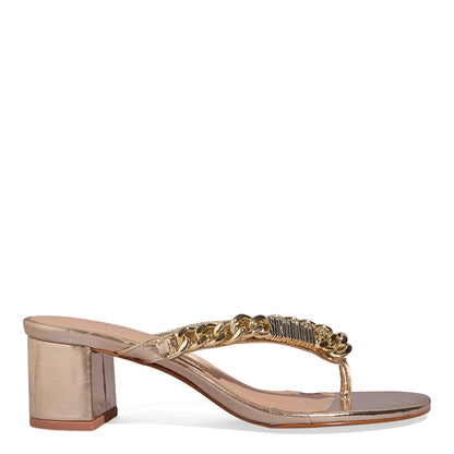 Tamanco Santa Lolla Dourado Corrente Salto Bloco