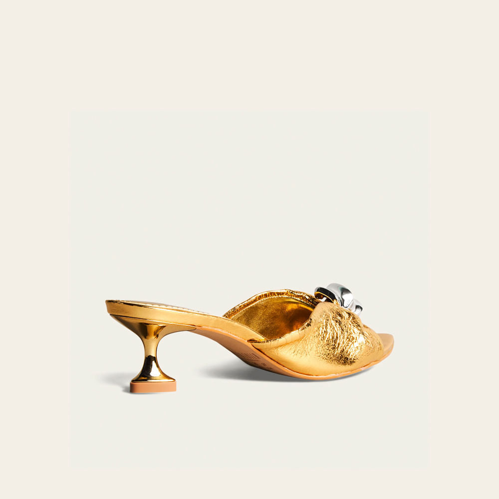 Tamanco Santa Lolla Dourado Couro Metalizado