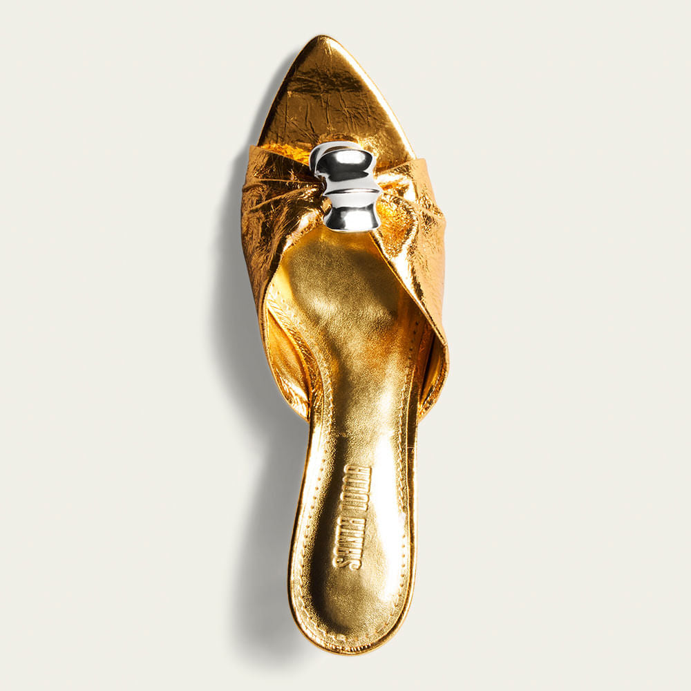 Tamanco Santa Lolla Dourado Couro Metalizado