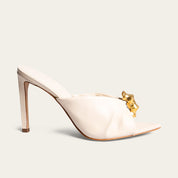 Tamanco Santa Lolla Off White Couro Detalhe Dourado
