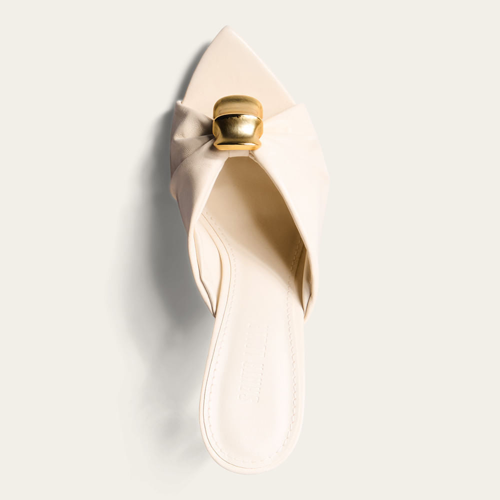 Tamanco Santa Lolla Off White Couro Detalhe Dourado