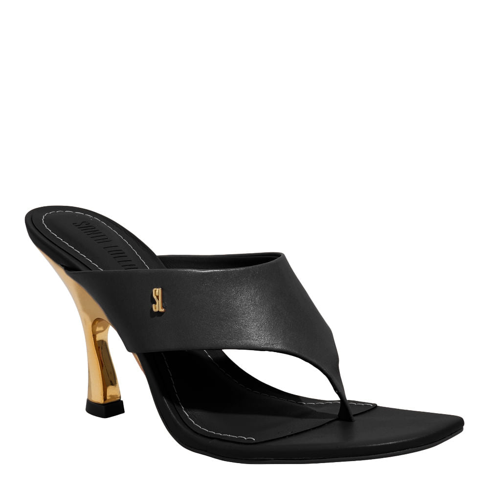 Tamanco Santa Lolla Preto Salto Alto Dourado