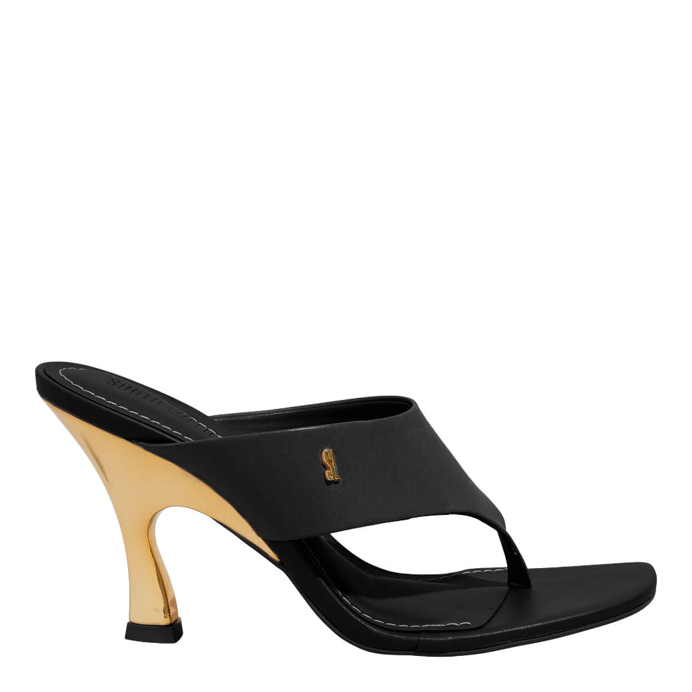 Tamanco Santa Lolla Preto Salto Alto Dourado