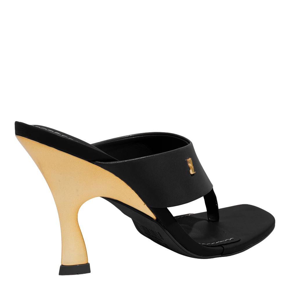 Tamanco Santa Lolla Preto Salto Alto Dourado