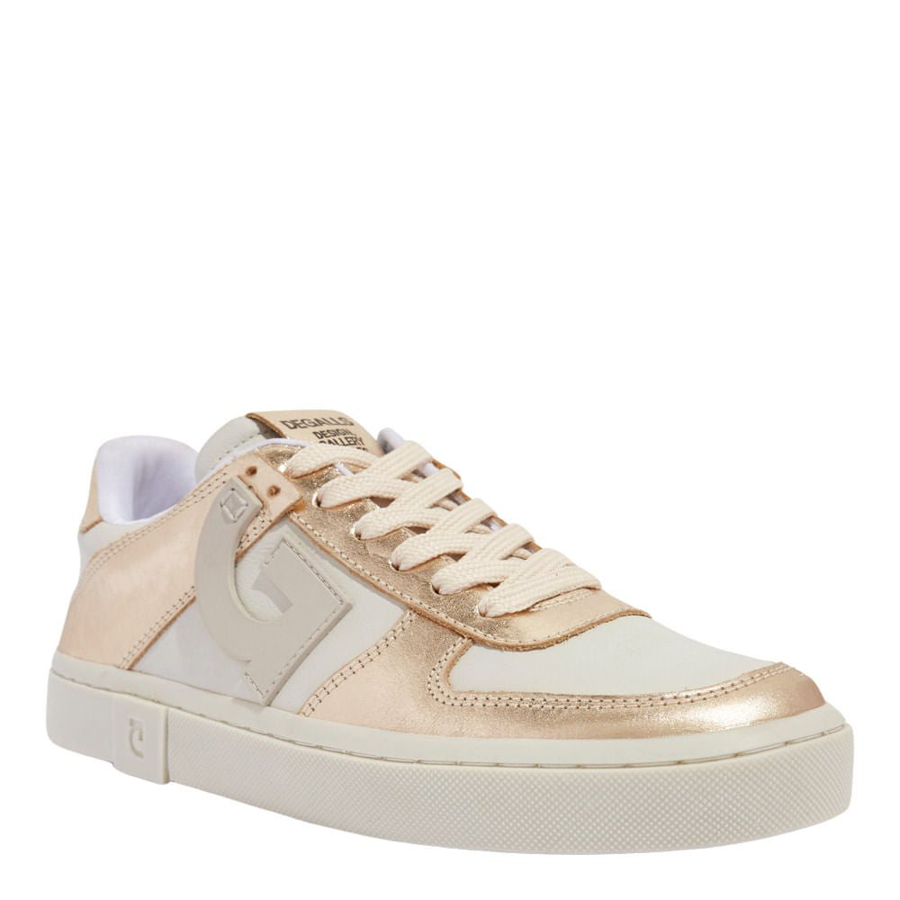 Tênis Degalls Off White Couro Detalhes Dourados