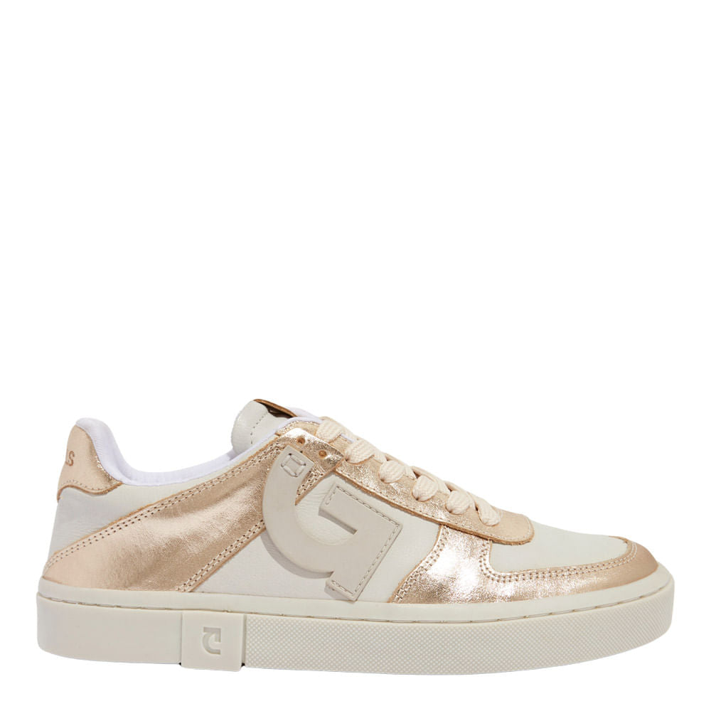 Tênis Degalls Off White Couro Detalhes Dourados