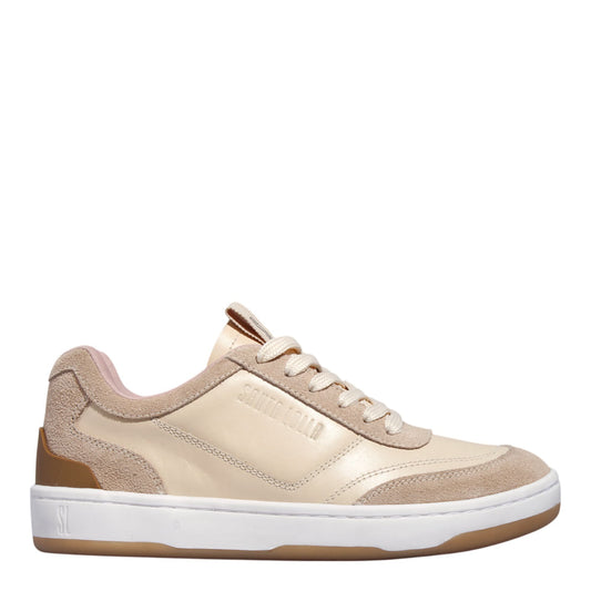 Tênis Santa Lolla Bege Couro Recorte Camurça