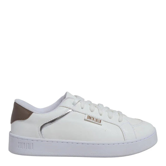 Tênis Santa Lolla Branco Detalhe Marrom E Metal Dourado