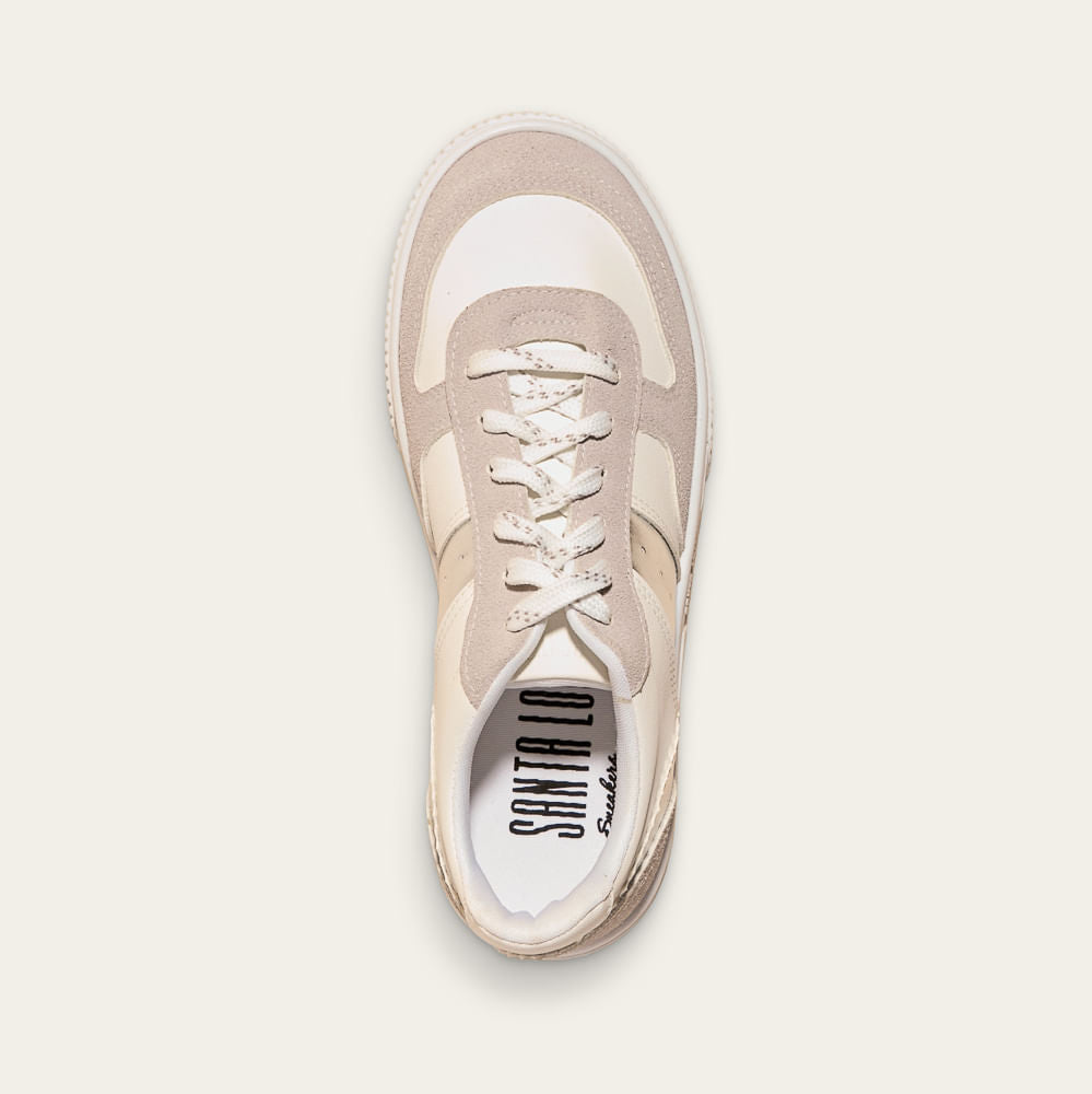 Tênis Santa Lolla Off White Camurça Detalhe Prata