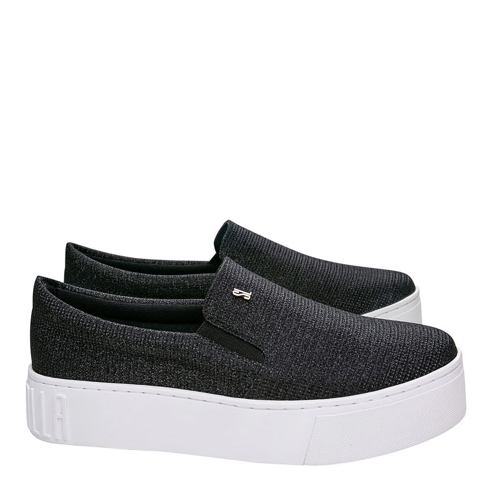 Tênis Slip On Santa Lolla Preto Brilho Sola Alta