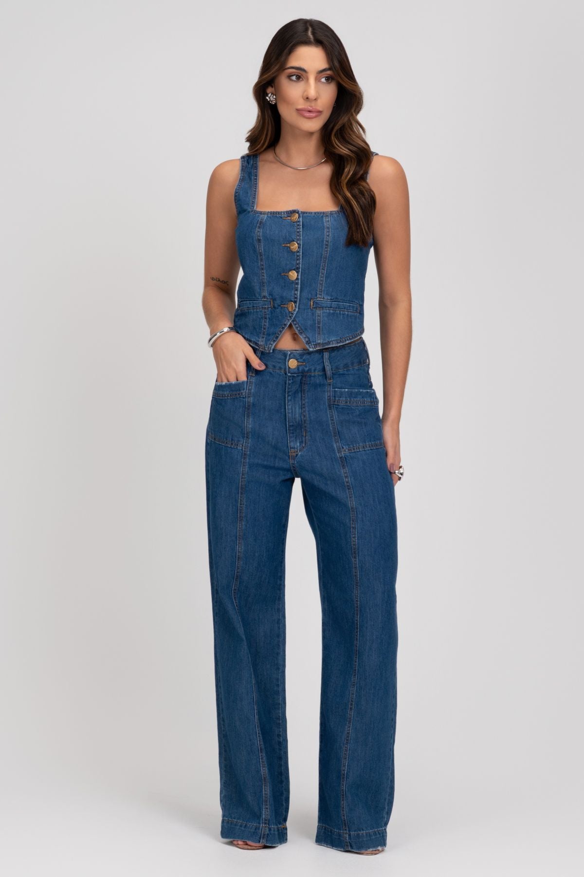 Top Alongado Jeans Frysaide