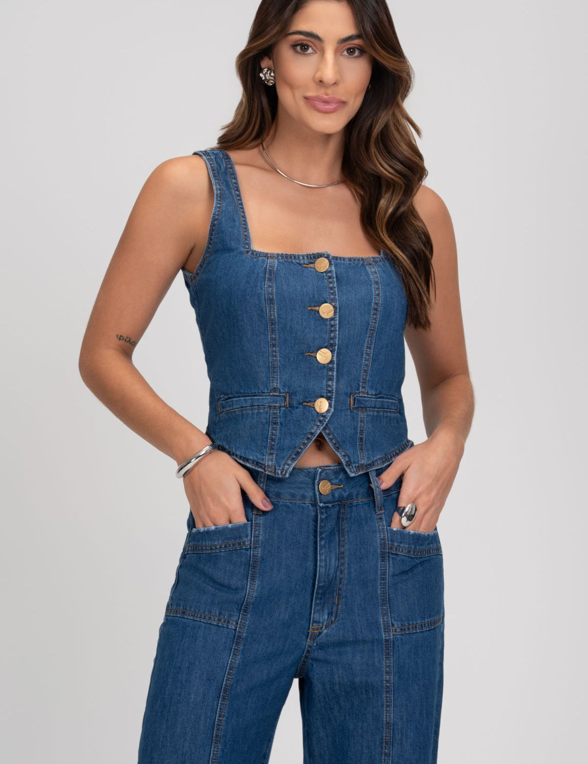 Top Alongado Jeans Frysaide
