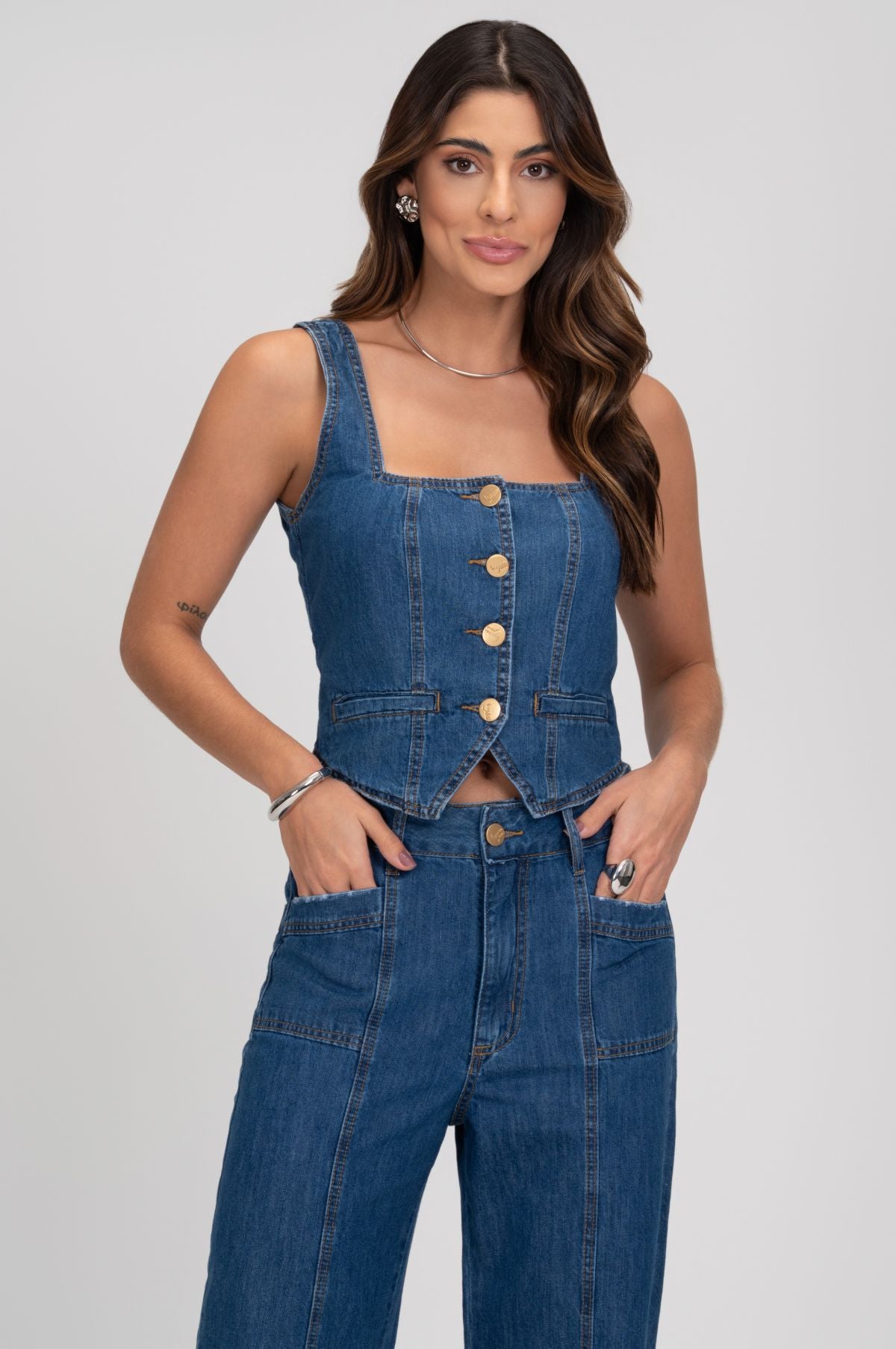 Top Alongado Jeans Frysaide