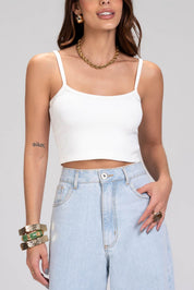 Top Canelado Frysaide Off White Alças Finas