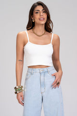 Top Canelado Frysaide Off White Alças Finas