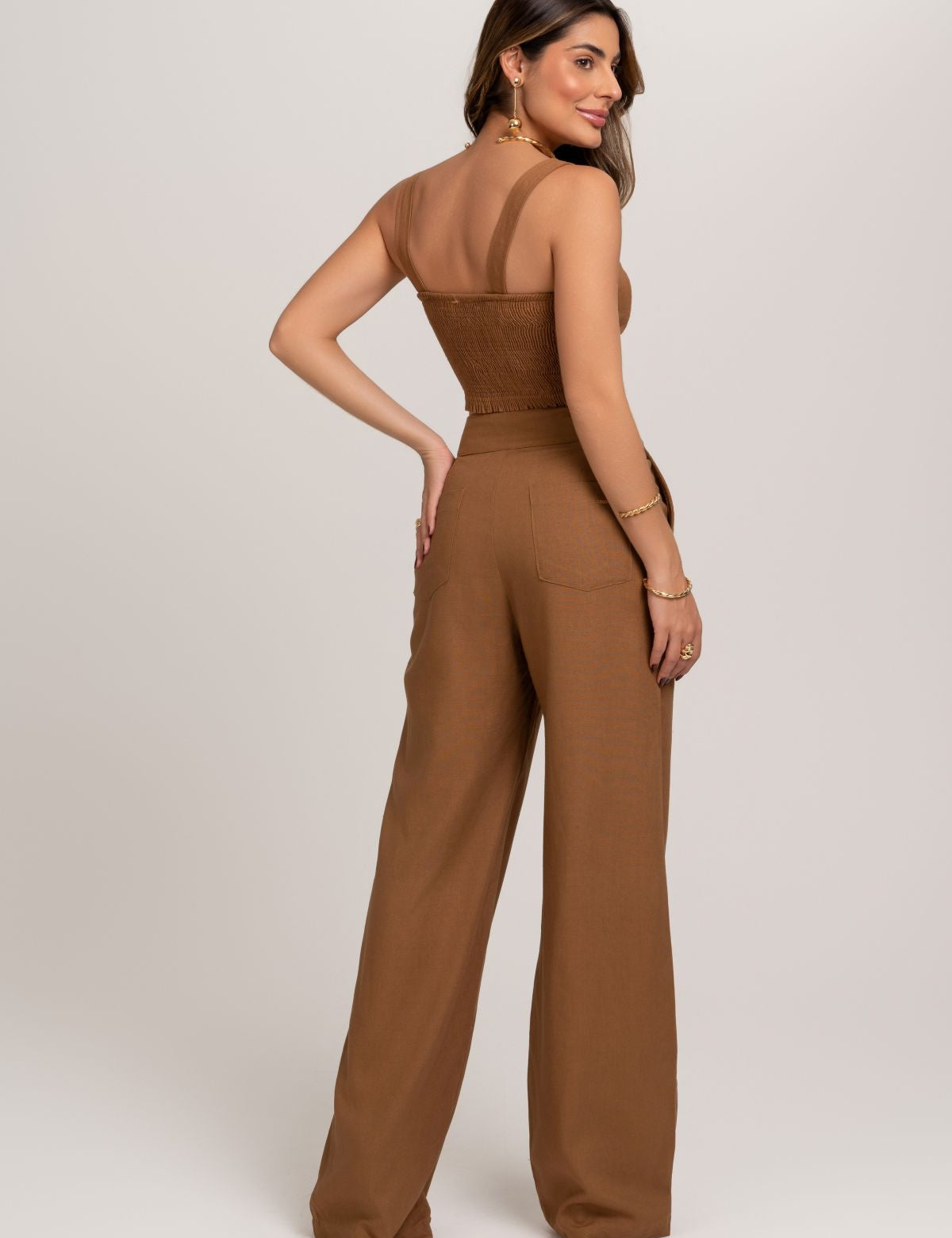 Top Cropped Marrom  De Linho Frysaide