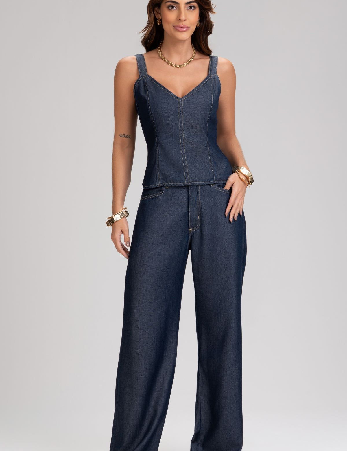 Top Jeans Frysaide Azul Alongado Alças Reguláveis