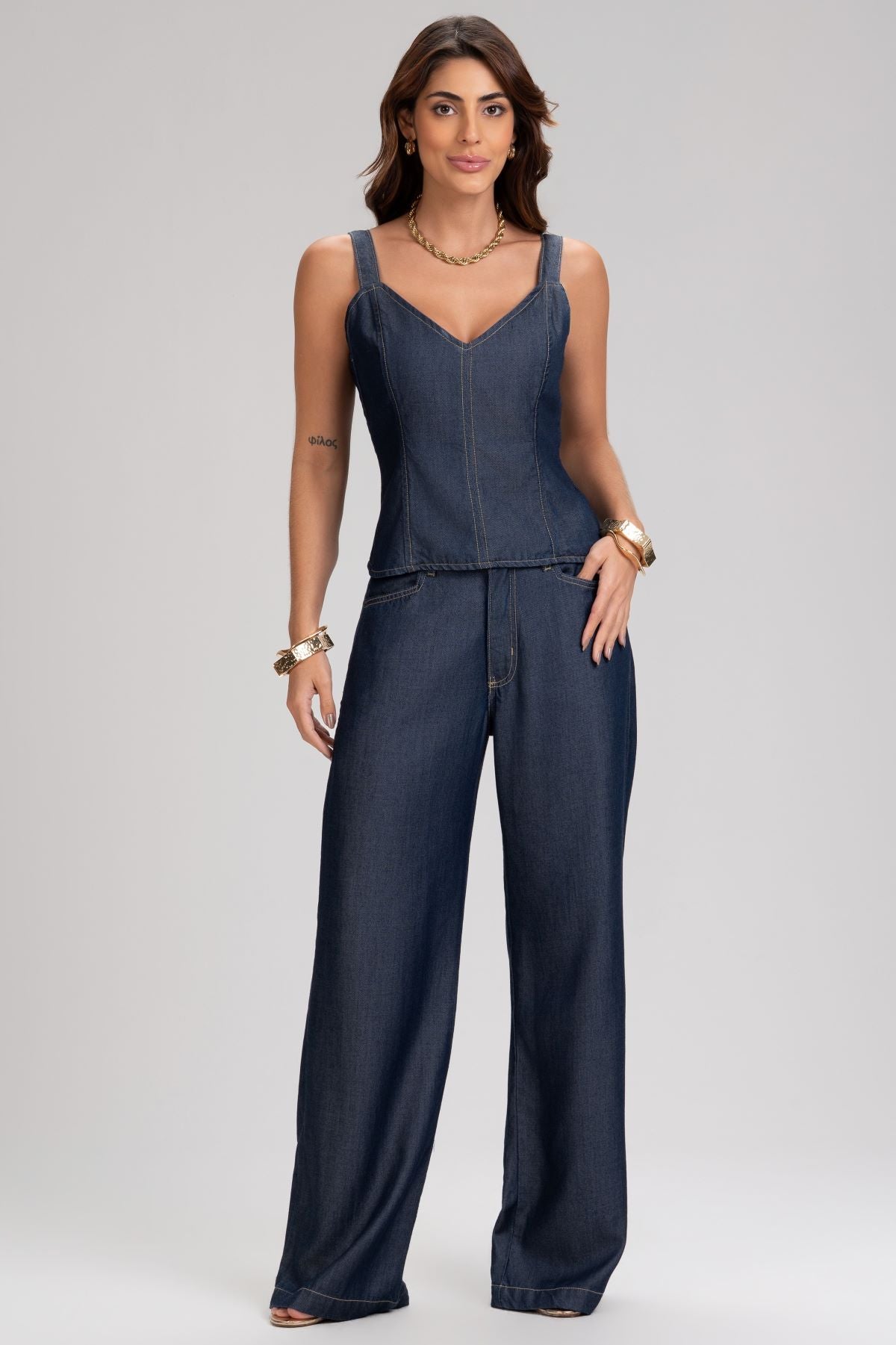 Top Jeans Frysaide Azul Alongado Alças Reguláveis