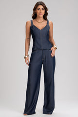Top Jeans Frysaide Azul Alongado Alças Reguláveis