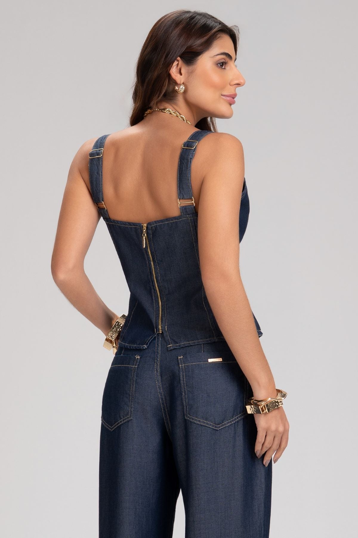 Top Jeans Frysaide Azul Alongado Alças Reguláveis