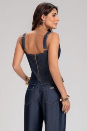 Top Jeans Frysaide Azul Alongado Alças Reguláveis