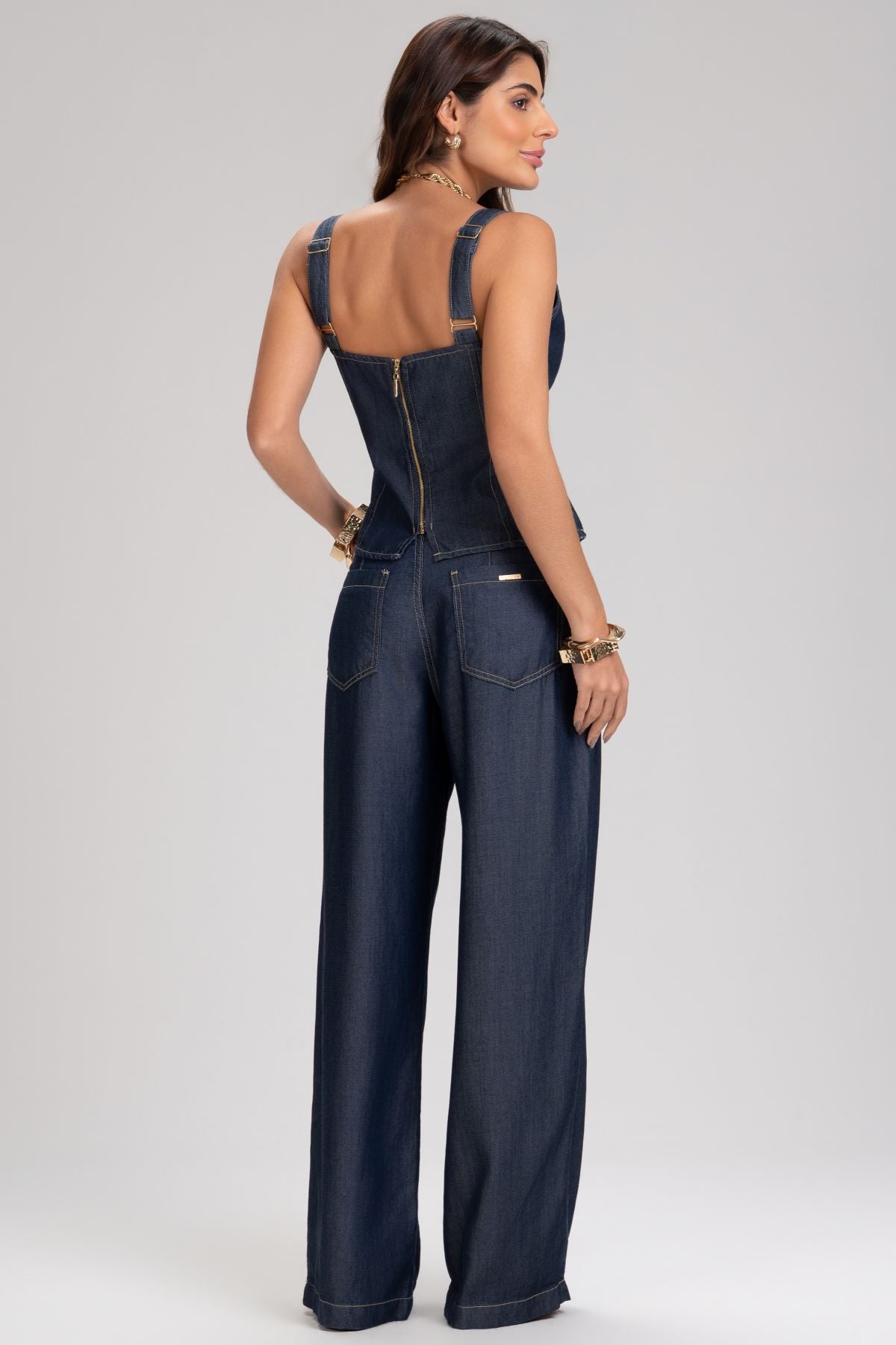 Top Jeans Frysaide Azul Alongado Alças Reguláveis