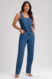Top Jeans Frysaide Azul Botões Frontais