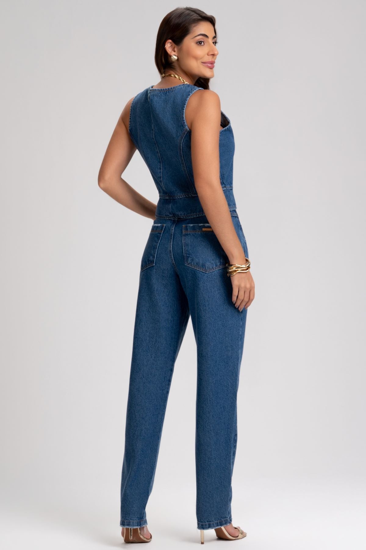 Top Jeans Frysaide Azul Botões Frontais