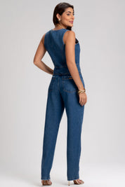 Top Jeans Frysaide Azul Botões Frontais