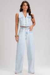 Top Jeans Frysaide Azul Botões Frontais