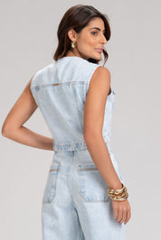 Top Jeans Frysaide Azul Botões Frontais