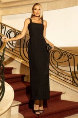 Vestido Camila De Alfaitaria Com Ilhos Na Alca Preto Frysaide