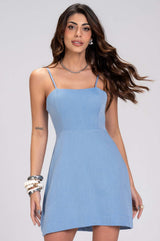 Vestido Curto Frysaide Azul Alças Finas Lastex