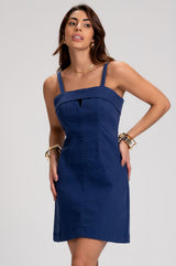 Vestido Curto Frysaide Azul Sarja Estruturado