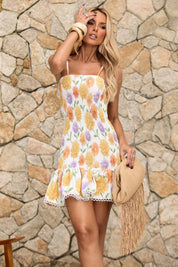 Vestido Curto Frysaide Off White Floral Lastex