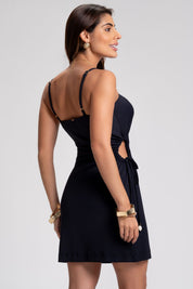 Vestido Curto Frysaide Preto Canelado Franzido