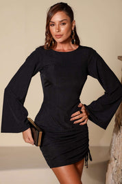 Vestido Curto Frysaide Preto Franzido Lateral