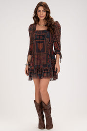 Vestido Curto Frysaide Preto Tule Estampado